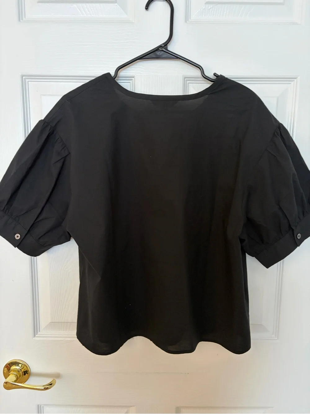 Banana Republic Black Split V-Neck Puff Sleeve Top